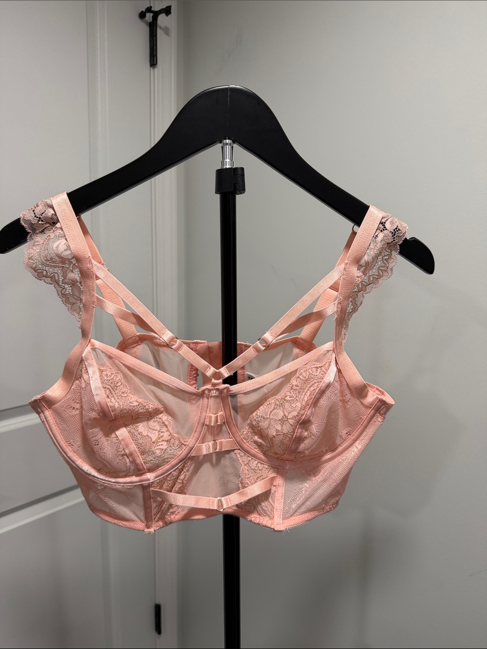 NWOT Sheer Lace Strappy Bralette in Blush Pink